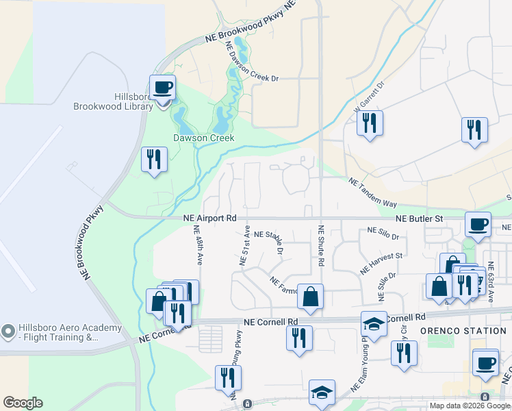 map of restaurants, bars, coffee shops, grocery stores, and more near 1942 Northeast 52nd Avenue in Hillsboro