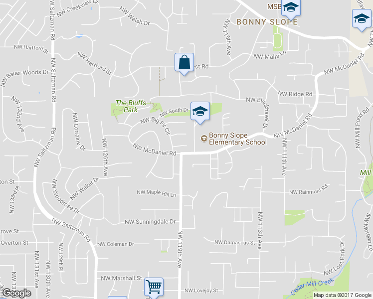 map of restaurants, bars, coffee shops, grocery stores, and more near 11860 Northwest Marylee Court in Portland
