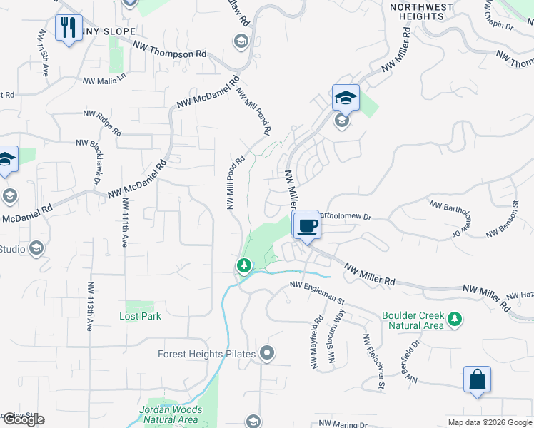 map of restaurants, bars, coffee shops, grocery stores, and more near 2141 Northwest Cedar View Lane in Portland