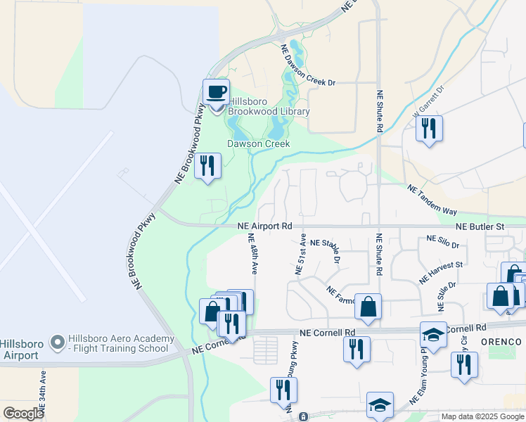map of restaurants, bars, coffee shops, grocery stores, and more near 1910 Northeast 49th Way in Hillsboro
