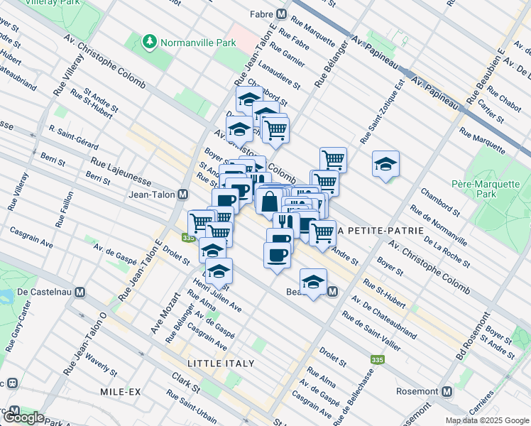 map of restaurants, bars, coffee shops, grocery stores, and more near 6857 Rue Saint-Hubert in Montréal