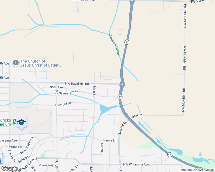 map of restaurants, bars, coffee shops, grocery stores, and more near 2091 35th Avenue in Forest Grove