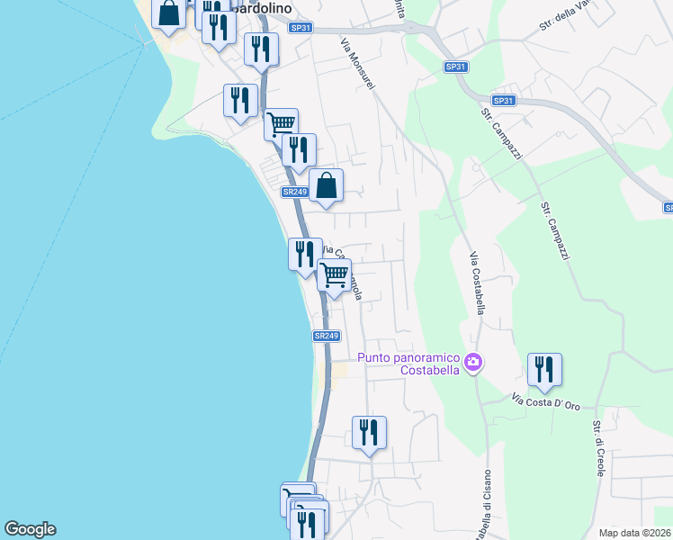 map of restaurants, bars, coffee shops, grocery stores, and more near 12 Piazza Serenissima in Bardolino