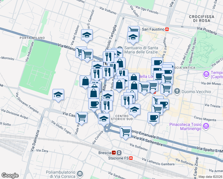 map of restaurants, bars, coffee shops, grocery stores, and more near 36 Contrada delle Bassiche in Brescia