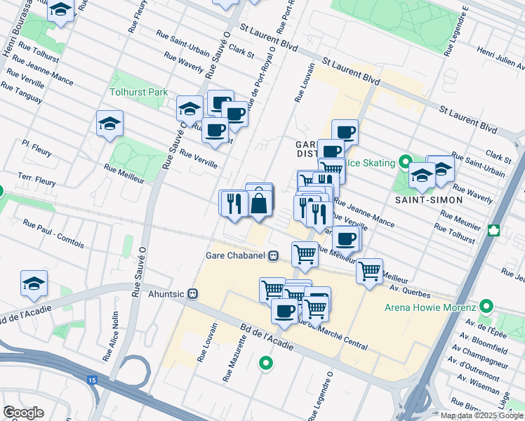 map of restaurants, bars, coffee shops, grocery stores, and more near 9500 Rue Meilleur in Montréal