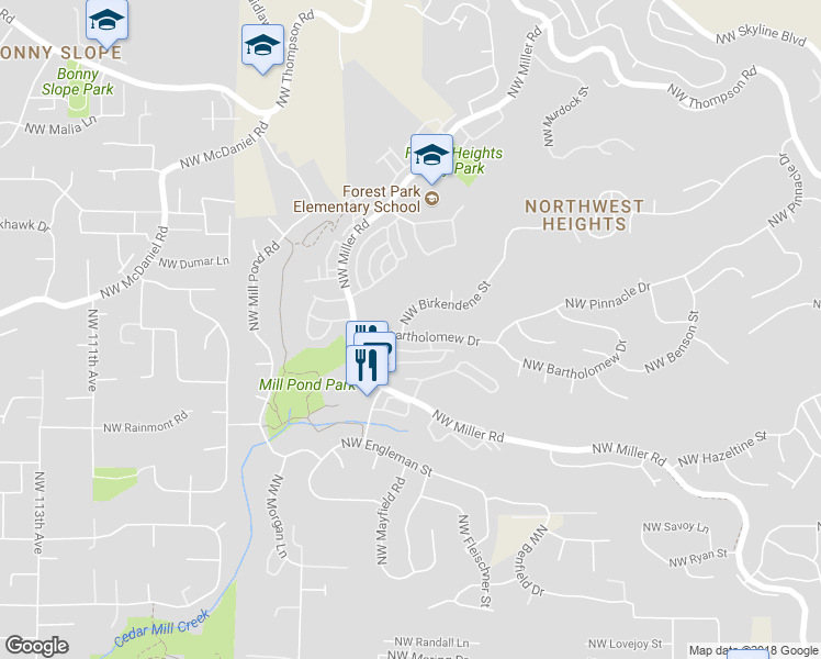 map of restaurants, bars, coffee shops, grocery stores, and more near 9841 Northwest Silver Ridge Loop in Portland