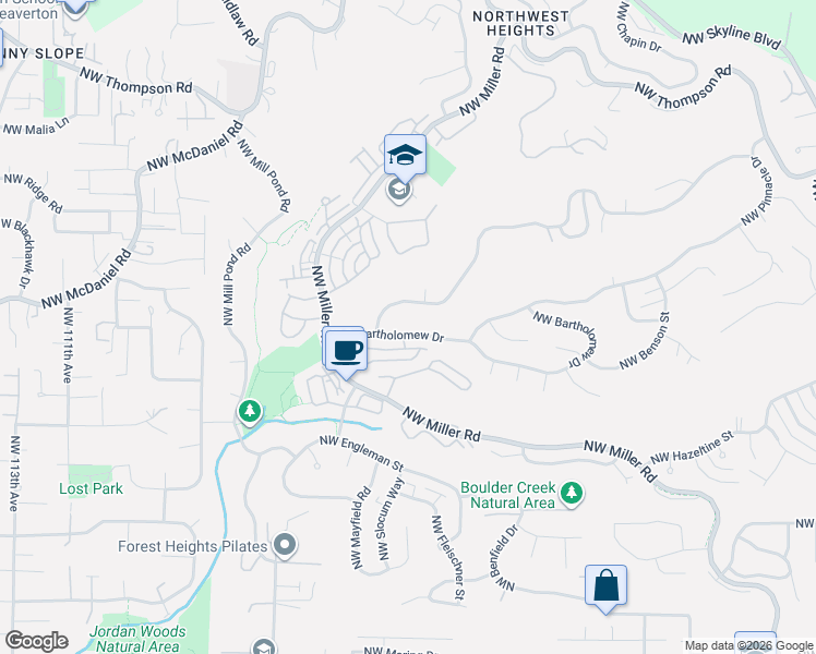 map of restaurants, bars, coffee shops, grocery stores, and more near 9731 Northwest Bartholomew Drive in Portland