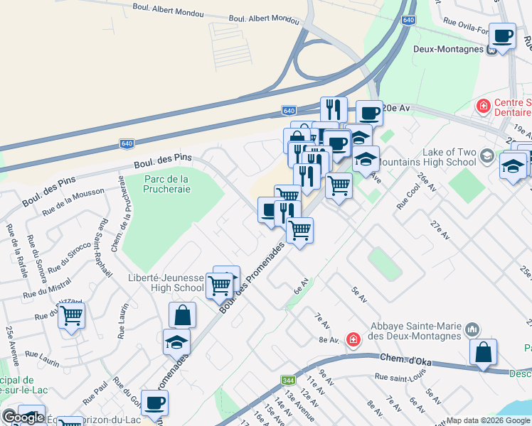 map of restaurants, bars, coffee shops, grocery stores, and more near 2009 Boulevard des Pins in Sainte-Marthe-sur-le-Lac