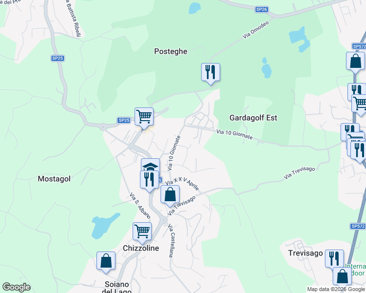 map of restaurants, bars, coffee shops, grocery stores, and more near 78 Via 10 Giornate in Soiano