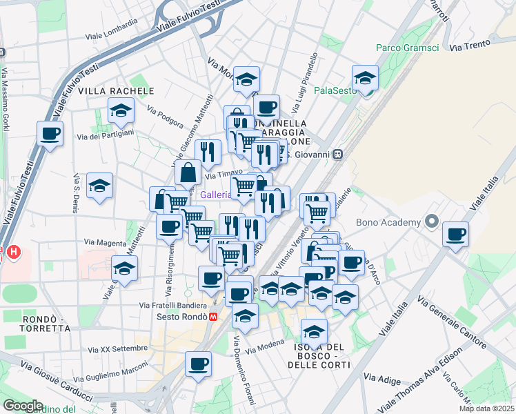 map of restaurants, bars, coffee shops, grocery stores, and more near 41 Via F. Sacchetti in Sesto San Giovanni