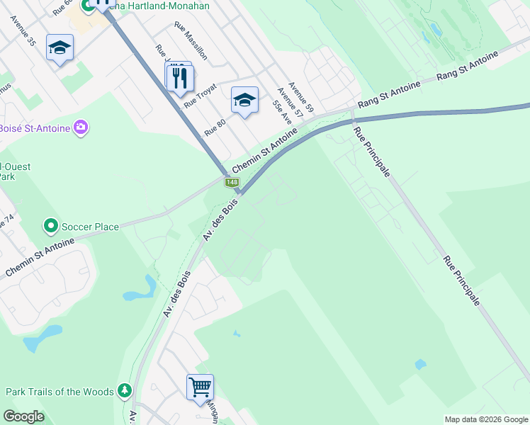 map of restaurants, bars, coffee shops, grocery stores, and more near 1000 Avenue des Bois in Laval