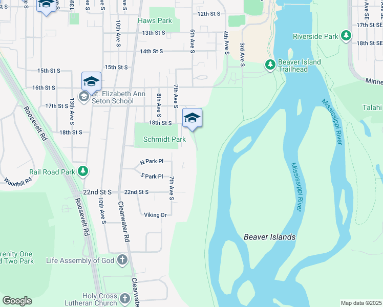 map of restaurants, bars, coffee shops, grocery stores, and more near 1726 7th Avenue South in St. Cloud