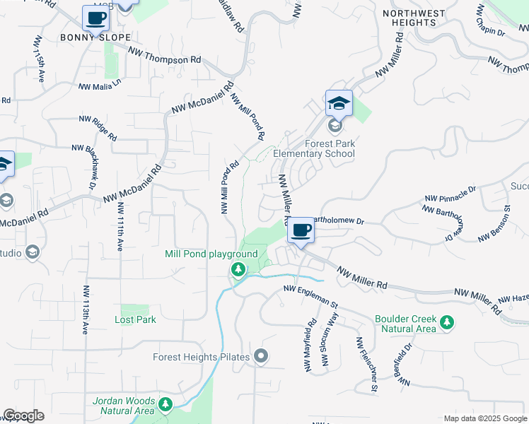 map of restaurants, bars, coffee shops, grocery stores, and more near 10240 Northwest Village Heights Drive in Portland