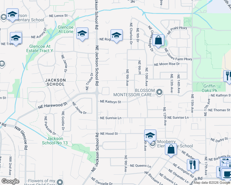 map of restaurants, bars, coffee shops, grocery stores, and more near 1932 Northeast Harewood Place in Hillsboro