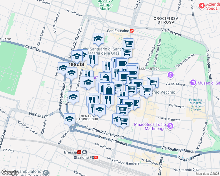 map of restaurants, bars, coffee shops, grocery stores, and more near 6 Via Giacomo Malvezzi in Brescia