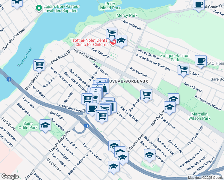 map of restaurants, bars, coffee shops, grocery stores, and more near 2180 Rue de Salaberry in Montreal