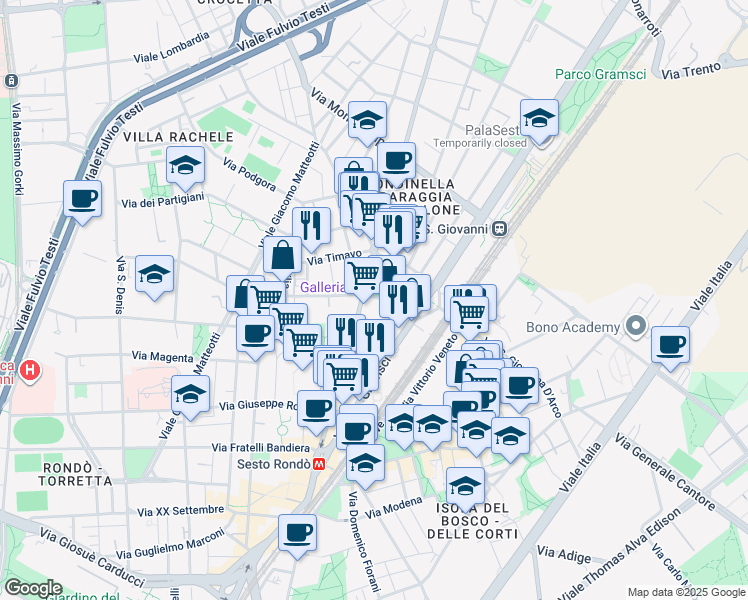 map of restaurants, bars, coffee shops, grocery stores, and more near 41 Via Sacchetti in Sesto San Giovanni