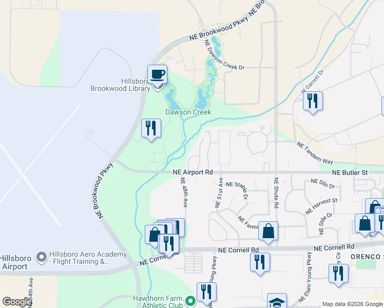 map of restaurants, bars, coffee shops, grocery stores, and more near 1922 Northeast 49th Way in Hillsboro