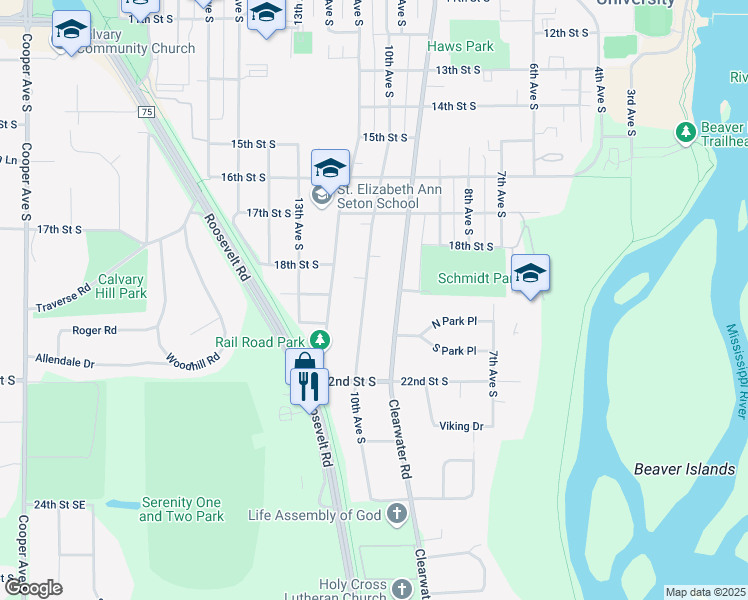 map of restaurants, bars, coffee shops, grocery stores, and more near 1937 Clearwater Road in St. Cloud