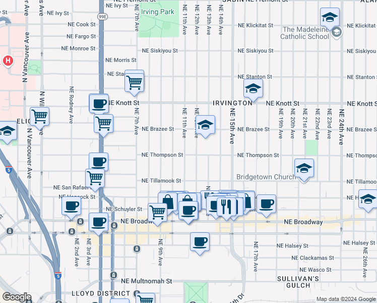 map of restaurants, bars, coffee shops, grocery stores, and more near 2304-2314 Northeast 11th Avenue in Portland