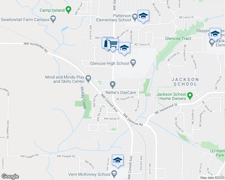 map of restaurants, bars, coffee shops, grocery stores, and more near NW Glencoe Rd & NE Cory St in Hillsboro