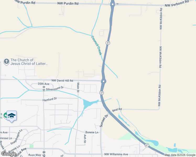 map of restaurants, bars, coffee shops, grocery stores, and more near 2603 Oregon 47 in Forest Grove