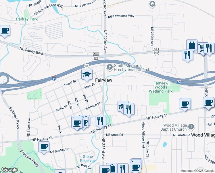 map of restaurants, bars, coffee shops, grocery stores, and more near in Fairview