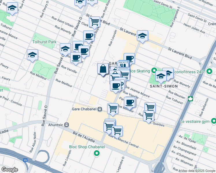 map of restaurants, bars, coffee shops, grocery stores, and more near in Montreal