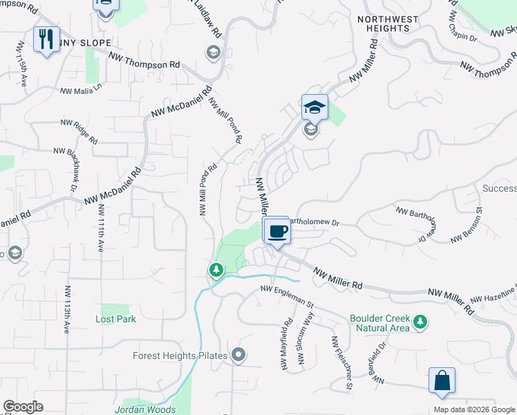 map of restaurants, bars, coffee shops, grocery stores, and more near 10205 Northwest Village Heights Drive in Portland