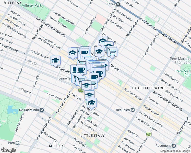 map of restaurants, bars, coffee shops, grocery stores, and more near in Montreal