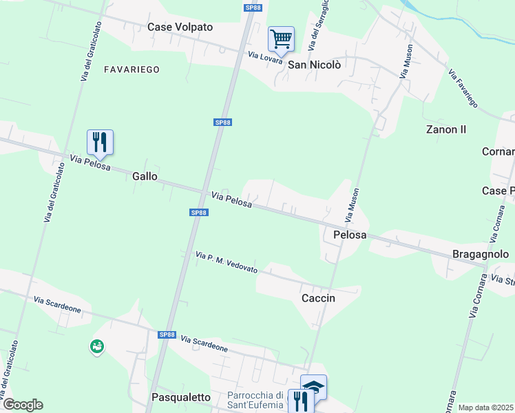 map of restaurants, bars, coffee shops, grocery stores, and more near 74 Via Pelosa in Gasparini