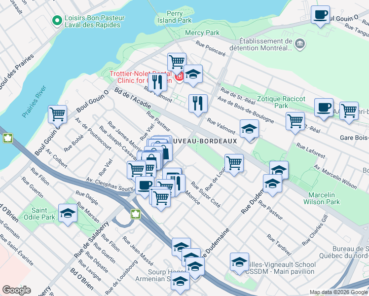 map of restaurants, bars, coffee shops, grocery stores, and more near 2110 Rue de Salaberry in Montréal