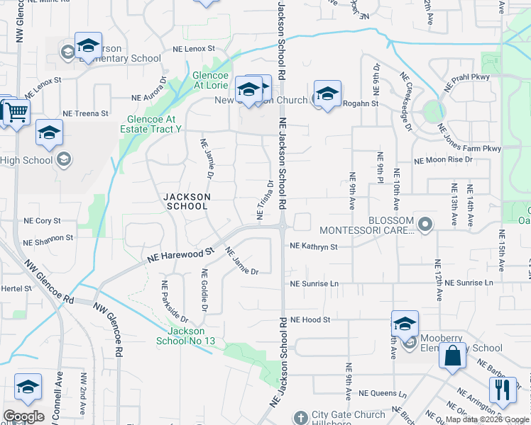 map of restaurants, bars, coffee shops, grocery stores, and more near 1970 Northeast Trisha Drive in Hillsboro