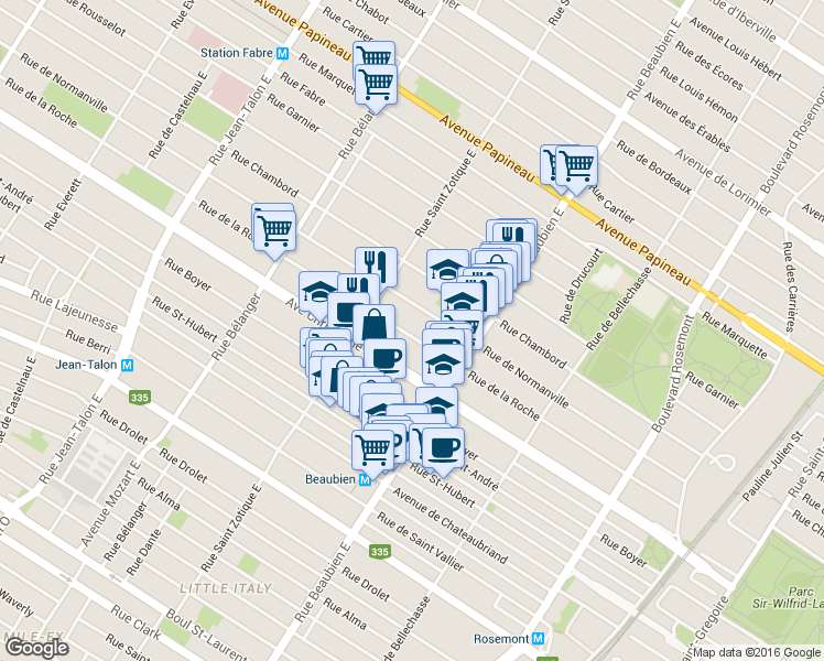 map of restaurants, bars, coffee shops, grocery stores, and more near 6625 Rue de la Roche in Montréal