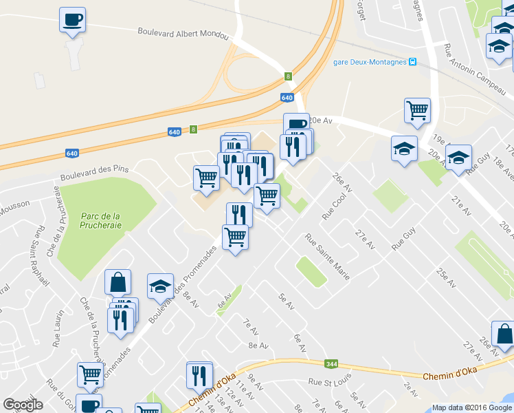 map of restaurants, bars, coffee shops, grocery stores, and more near 573 Rue des Jardins in Sainte-Marthe-sur-le-Lac