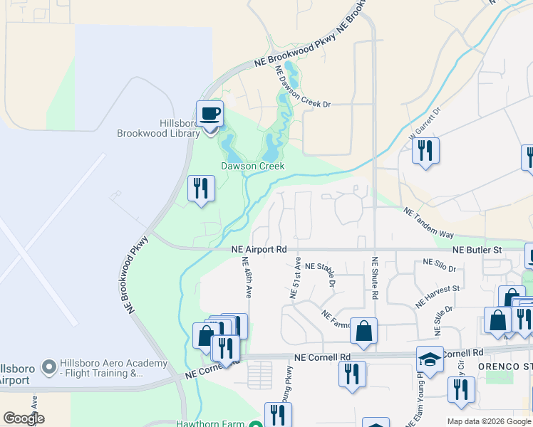 map of restaurants, bars, coffee shops, grocery stores, and more near 2047 Northeast 49th Way in Hillsboro