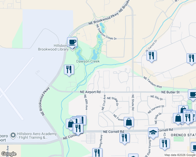 map of restaurants, bars, coffee shops, grocery stores, and more near 2073 Northeast 49th Way in Hillsboro