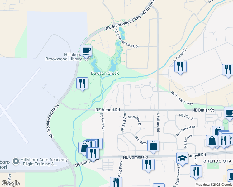 map of restaurants, bars, coffee shops, grocery stores, and more near 2073 Northeast 49th Way in Hillsboro
