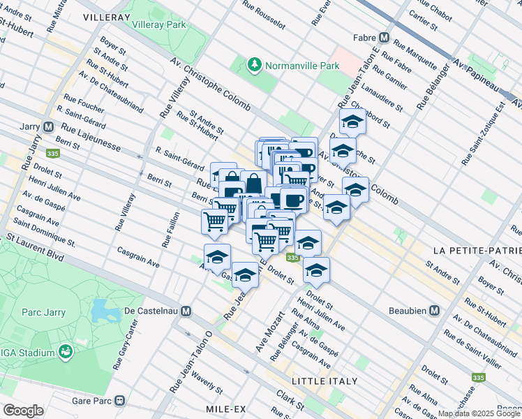 map of restaurants, bars, coffee shops, grocery stores, and more near 7254 Lajeunesse Street in Montreal