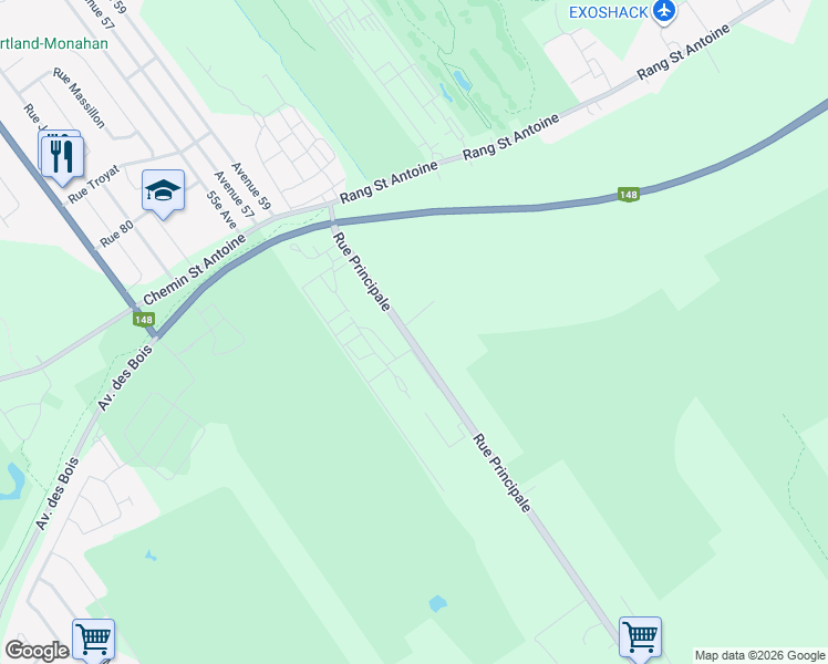 map of restaurants, bars, coffee shops, grocery stores, and more near 1581 Rue Principale in Laval