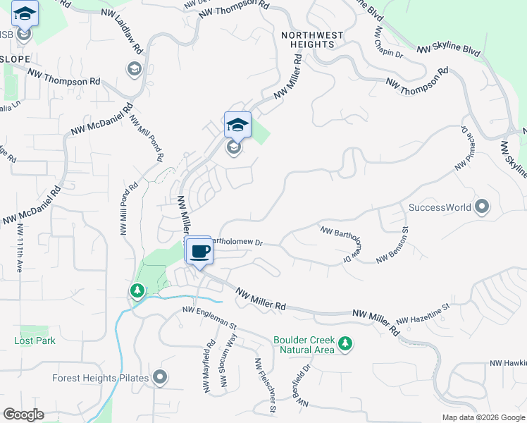 map of restaurants, bars, coffee shops, grocery stores, and more near 9707 Northwest Sawyer Court in Portland