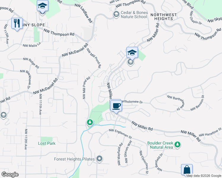 map of restaurants, bars, coffee shops, grocery stores, and more near 2247 Northwest Miller Road in Portland