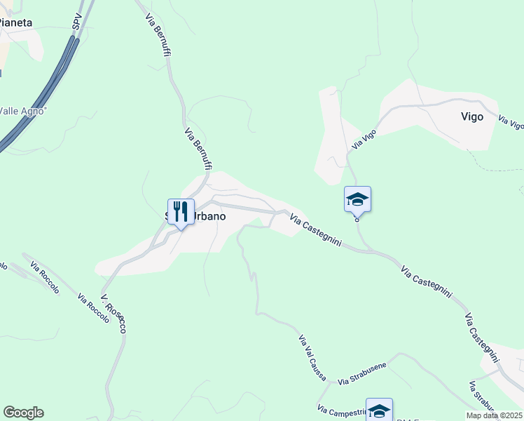 map of restaurants, bars, coffee shops, grocery stores, and more near 41 Via San Urbano in Cornuda
