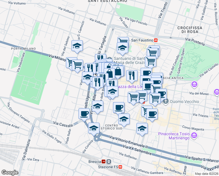 map of restaurants, bars, coffee shops, grocery stores, and more near 10a Vicolo Dell' Inganno in Brescia