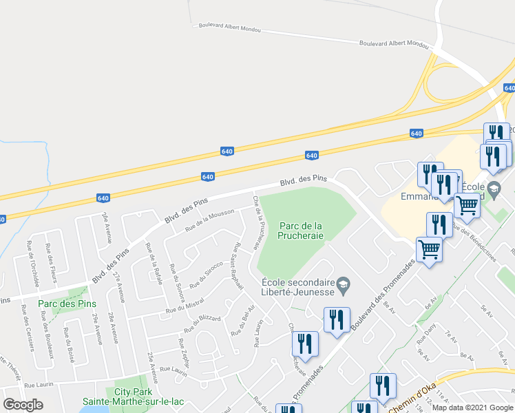map of restaurants, bars, coffee shops, grocery stores, and more near 359 Chemin de la Prucheraie in Sainte-Marthe-sur-le-Lac