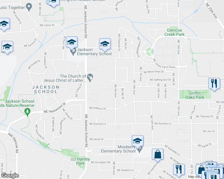 map of restaurants, bars, coffee shops, grocery stores, and more near 860 Northeast Josephine Street in Hillsboro