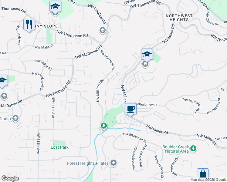 map of restaurants, bars, coffee shops, grocery stores, and more near 10248 Northwest Edgewood Drive in Portland