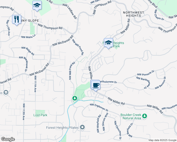 map of restaurants, bars, coffee shops, grocery stores, and more near 2247 Northwest Miller Road in Portland