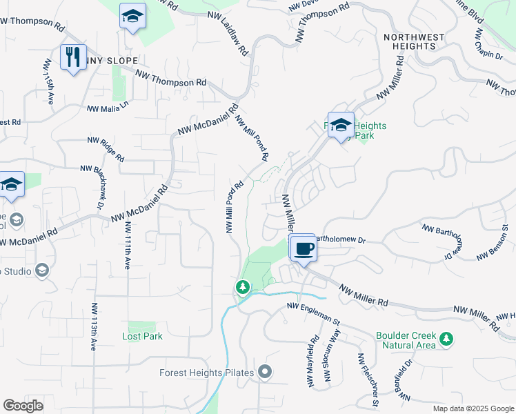 map of restaurants, bars, coffee shops, grocery stores, and more near 10264 Northwest Edgewood Drive in Portland