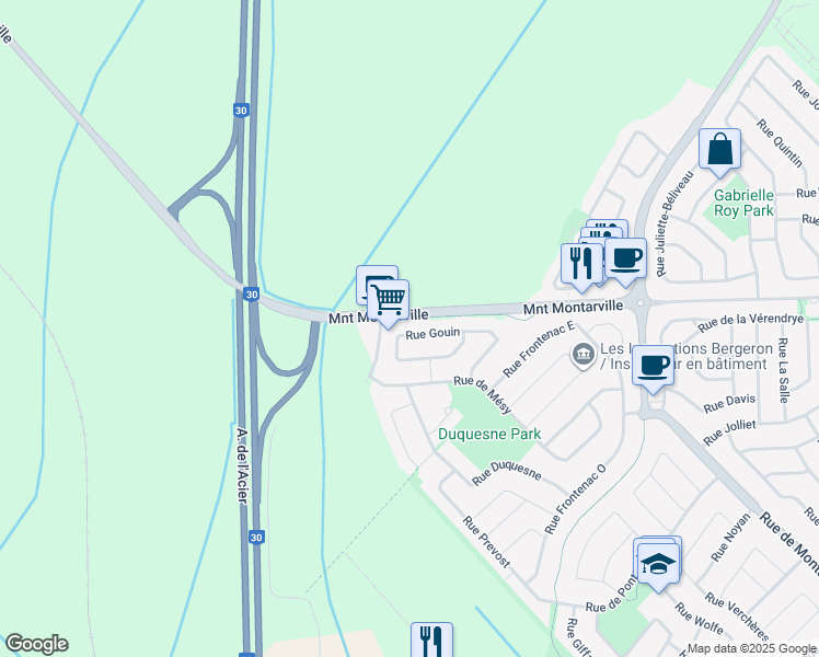 map of restaurants, bars, coffee shops, grocery stores, and more near 280 Rue Gouin in Saint-Bruno-de-Montarville